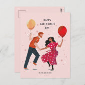 愛かわいいピンクと赤踊り人バレンタインカード ポストカード (正面/裏面)