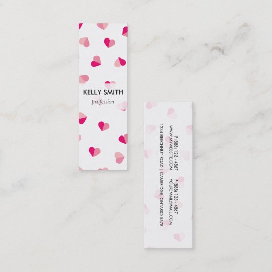 愛かわいいピンクのハートパターン スキニー名刺 (正面/裏面)