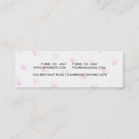 愛かわいいピンクのハートパターン スキニー名刺 (裏面)