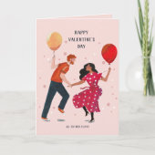 愛かわいいピンクのロマンス踊りピープルバレンタイン カード (正面)