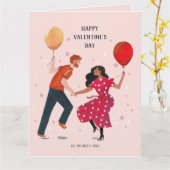 愛かわいいピンク&レッド踊り人バレンタイン カード (黄色い花)