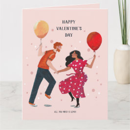愛かわいいピンク&レッド踊り人バレンタイン カード