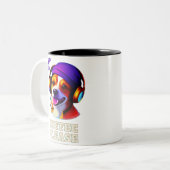 愛かわいい子犬のヘッドフォン"アップ聞!コーヒーをお願い」 ツートーンマグカップ (正面左)