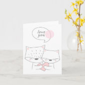 愛かわいい猫キツネキツネ抱きグリーティングカード カード (黄色い花)