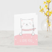 愛かわいい猫ピンクハートラブグリーティングカード カード (黄色い花)