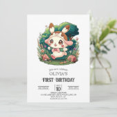 愛かわいらしらしいバニー1歳の誕生日デジタル 招待状 (スタンド正面)