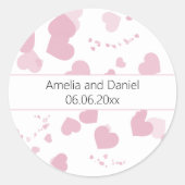 愛かわいらしハートパーソナライズされたス結婚ステッカー ラウンドシール (正面)
