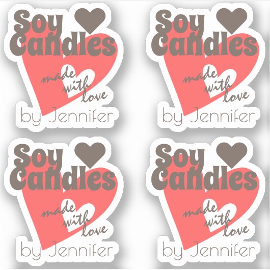 愛かわいらし赤いハートろうそく作り茶色 シール (正面)