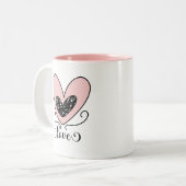 愛かわいモダンいハートハッピーヴァレンティーンズデイギフト ツートーンマグカップ (正面左)