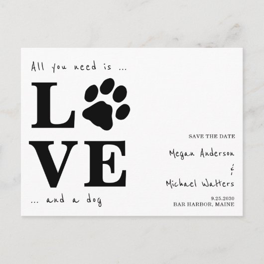 愛があればそれで十分 あと犬もね 結婚式のお知らせ 案内ポストカード (正面)