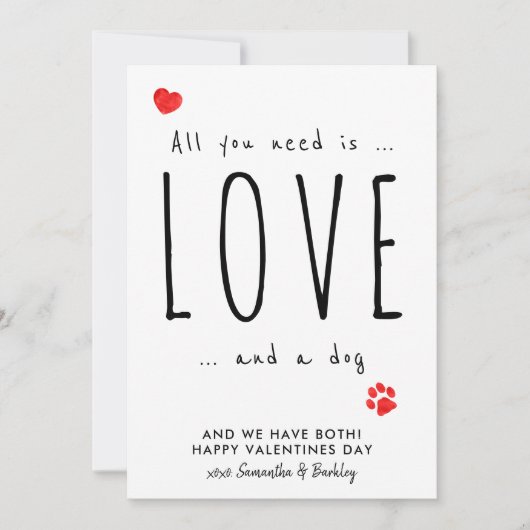 愛があればそれで十分 & 犬 かわいい ハッピー バレンタインズ シーズンカード (正面)