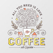 愛がすべて コーヒーとカップケーキのビジネス ウィンドウサイン (シート)