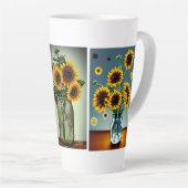 愛がひまわりの花を花瓶で作った カフェラテマグ (右アングル)