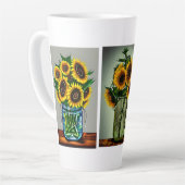 愛がひまわりの花を花瓶で作った カフェラテマグ (左アングル)