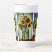 愛がひまわりの花を花瓶で作った カフェラテマグ (正面)