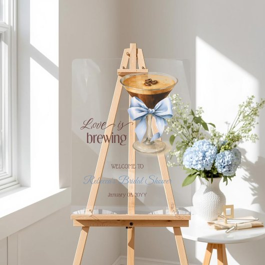 愛がコーヒーに溶け込む ブルーボウ コーヒー ブライズシャワー アクリルサイン