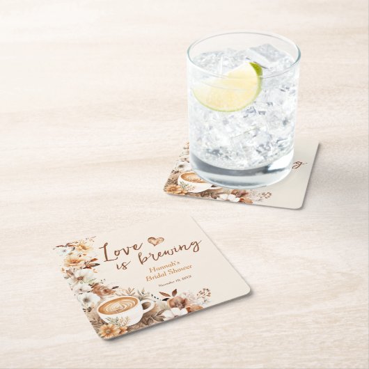 愛がコーヒーをブレンド ブライダルシャワーのギフト スクエアペーパーコースター (インサイチュ)
