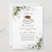 愛がコーヒーを醸造しているバーパーティーブライダルシャワー 招待状 (正面)