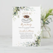 愛がコーヒーを醸造しているバーパーティーブライダルシャワー 招待状 (スタンド正面)