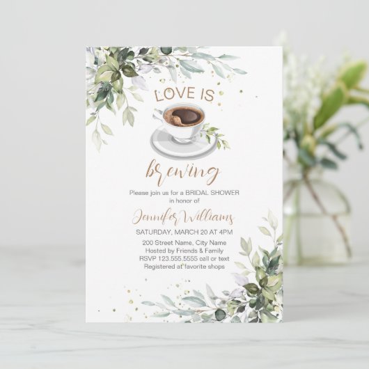 愛がコーヒーを醸造しているバーパーティーブライダルシャワー 招待状 (スタンド正面)