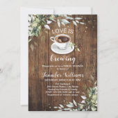 愛がコーヒーを醸造しているバー素朴ブライダルシャワー 招待状 (正面)