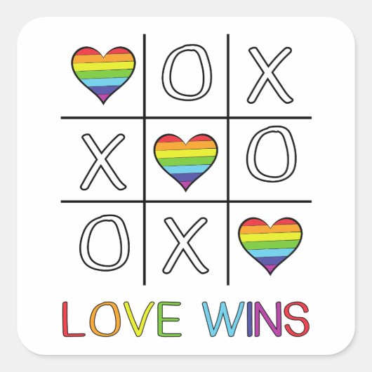 愛がスティックタックトーレインボーゲイプライドハート スクエアシール (正面)