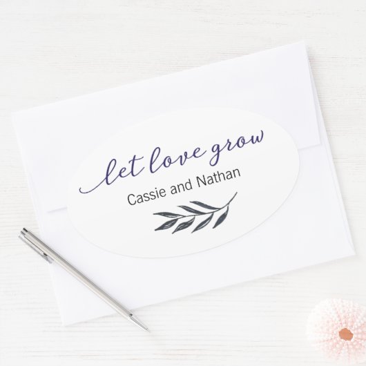 愛がステッカーに引き立つようウェディングラベル 楕円形シール (封筒)