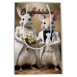 愛が下に跳ね降りる：ビルビー結婚のお祝い ミディアムペーパーバッグ