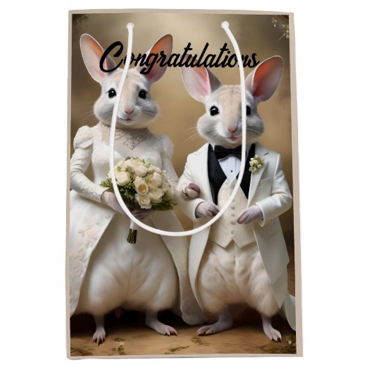 愛が下に跳ね降りる：ビルビー結婚のお祝い ミディアムペーパーバッグ (正面)