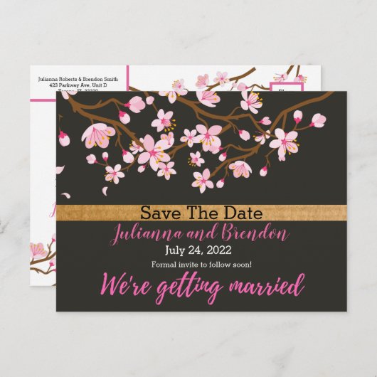 愛が咲いているさくらんぼ花が日付を保存 案内ポストカード (正面/裏面)