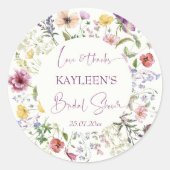 愛が咲き誇るボヘミアンワイルドフラワーのブライズシャワー ラウンドシール (正面)