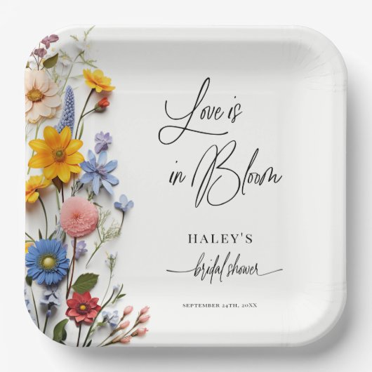 愛が咲き誇る春の花嫁シャワーの花束 ペーパープレート (正面)