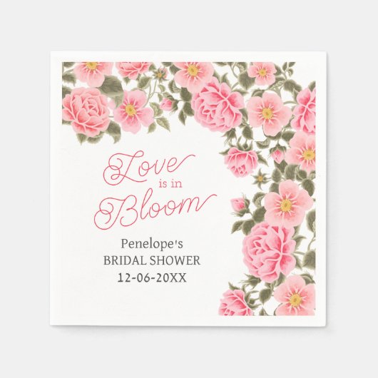愛が咲き誇る プレティー ピンク ワイルド ローズ スタンダードカクテルナプキン (正面)