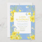愛が咲く春の花 青いウェディング 招待状 (正面)