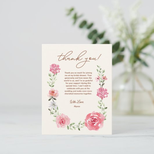 愛が咲く水彩花のプリンセスシャワー サンキューカード (スタンド正面)