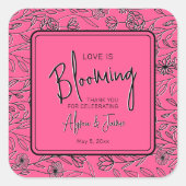 愛が咲く ピンク＆ブラックの花のウェディングシャワー スクエアシール (正面)