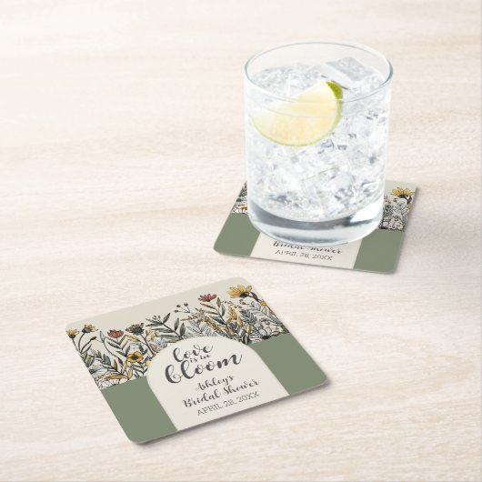 愛が咲く - ボヘミアンフラワーのブライダルシャワー スクエアペーパーコースター (インサイチュ)