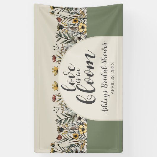 愛が咲く - ボヘミアンフラワーのブライダルシャワー 横断幕 (縦)