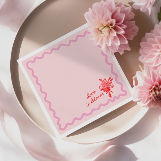 愛が咲く レッド ピンク ブライダルシャワー スタンダードカクテルナプキン