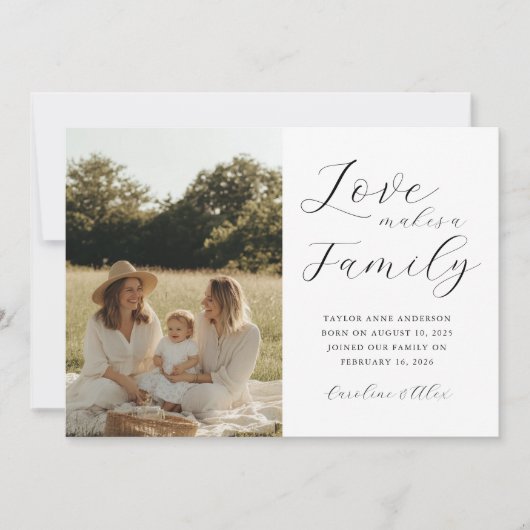 愛が家族の写真撮影誕生 案内状 (正面)