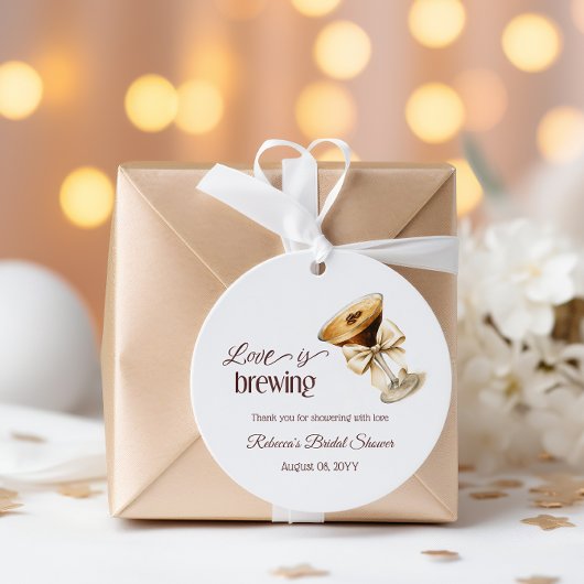 愛が淹れられているエスプレッソ マーティニ ウェディング シャワー フェイバータグ