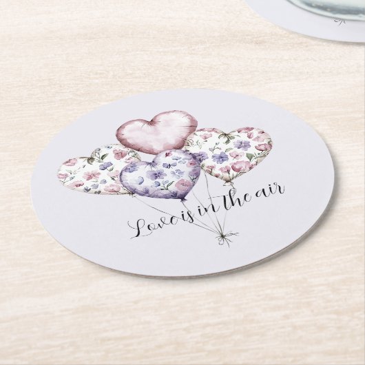 愛が満ちている ハート風船 ブライダルシャワー ラウンドペーパーコースター (アングル)