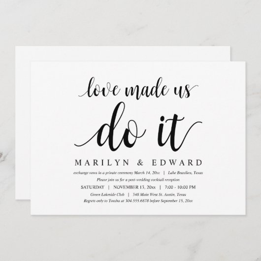 愛が私たちを動かした、現代的な結婚後の秘密の結婚式 招待状 (正面/裏面)