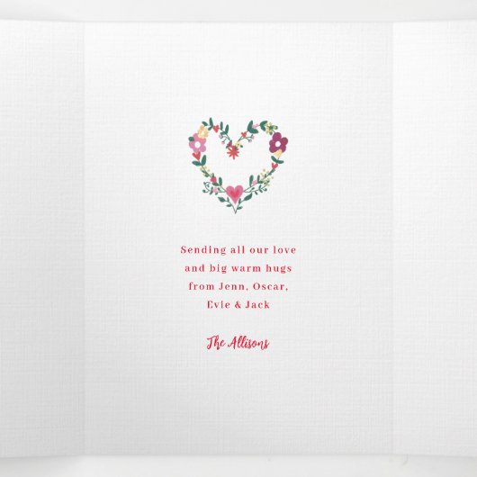 愛が育つ場所パーソナライズされた写真バレンタイン 三つ折りクリスマスカード (内部中)