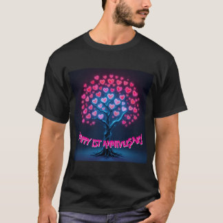 愛が育つ:ネオンハートツリーメンズTシャツ Tシャツ