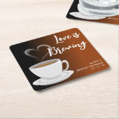 愛が育まれているテラコッタ & ブラックのブライダルシャワー スクエアペーパーコースター (アングル)