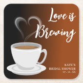 愛が育まれているテラコッタ & ブラックのブライダルシャワー スクエアペーパーコースター (正面)