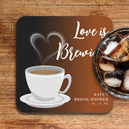 愛が育まれているテラコッタ & ブラックのブライダルシャワー スクエアペーパーコースター