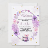 愛が育まれているライラック ハート フラワーブライダルシャワー 招待状 (正面)