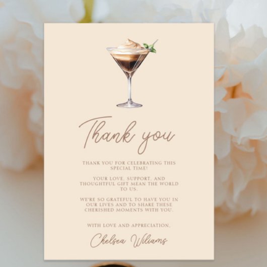 愛が育まれるエスプレッソマティーニ ブライダルシャワー サンキューカード